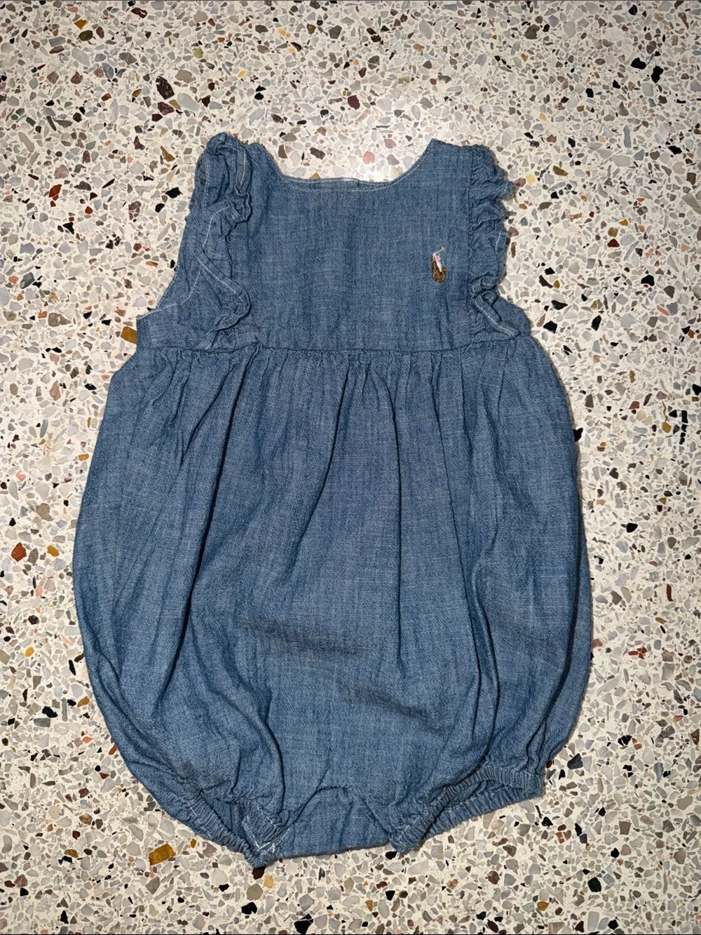 Ralph Lauren RL blue Jean denim chambray baby onsie 6M 6 month pink pony